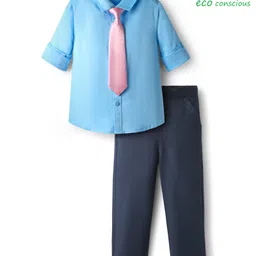 Babyoye 100% Cotton Full Sleeves Solid Coloured Party Wear Shirt & Trouser With Tie - Multi Colour-picture-43