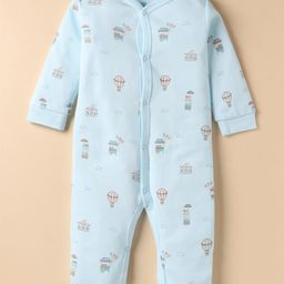 I Bears Interlock Knit Full Sleeves Printed Front Open Romper - Light Blue-picture-26