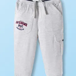 Babyhug Knit Full Length French Terry Lounge Pant With Text Print - White-picture-38