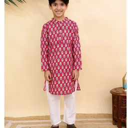 The Mom Store Cotton Knit Full Sleeves Floral Printed Kurta Pyjama Set - Multi Colour-picture-45