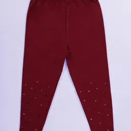 Kiddopanti Cotton Spandex Knit Stones Embellished Leggings - Maroon-picture-17