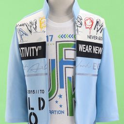 Rikidoos Full Sleeves Typography Printed Jacket & Tee Set - Sky Blue-picture-39