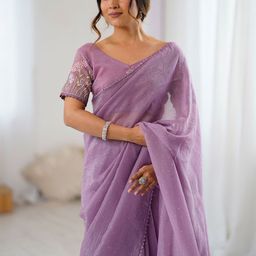 Anouk Embellished Beads and Stones Tissue Saree with Blouse Piece-image-99