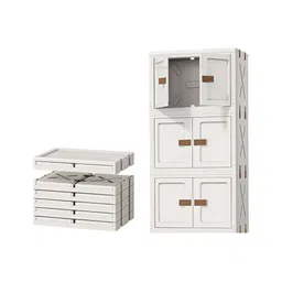 HOUSE OF QUIRK Cream-Coloured & Brown 3 Layer Foldable Multi-Utility Organiser With 2 Door image 2