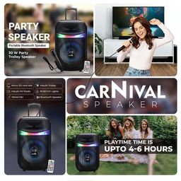 iCruze Carnival 30W Wireless Bluetooth Party Speaker with Inbuilt Trolley handle, Karaoke Mic, Upto 6 Hours Playtime, 8'' subwoofer Bass technology, in-built RGB Light-(Black) image 2
