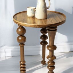 Sujan Carnival Funiture Brown Teak Wood Round Bedside Table-10
