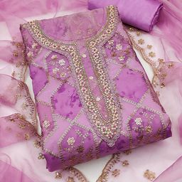 SHADOW & SAINING Embellished Organza Semi-Stitched Dress Material-image-99