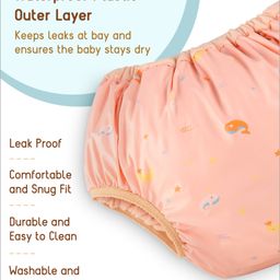 Babyhug Waterproof Pant Style Nappy with Elastic Small Size Set of 3 - Dolphin Print| Reusable| Easy to Clean and Maintain| Leak Proof| Soft Terry Inner Lining image 3