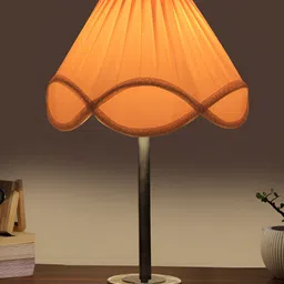 Aura Off White & Steel Textured Metal Frusturical Shaped Table Lamp-3