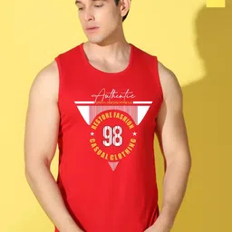 WOOSTRO Pack Of 2 Printed Combed Cotton Gym Vests VWS26(98 RED)(PLAIN YELLOW)-image-88