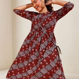 Popwings Women Motifs Print Cotton Fit & Flare Dress-image-17