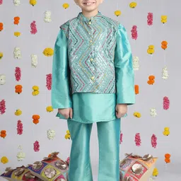 Cutiekins Boys Embroidered Regular Mirror Work Kurta with Pyjamas-11