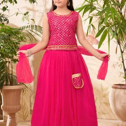Sangria Girls Pink Net Lehenga Choli-image-74
