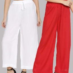 TWIN BIRDS White & Red Mid Rise Palazzos - Pack Of 2-picture-48