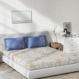 DDecor Foliage Floral Blue Cotton 136 TC Double Bedsheet With 2 Pillow Covers-image-14