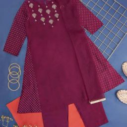 Akkriti by Pantaloons Kids Wine Embroidered Kurta Set-image-40