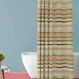 ArtzFolio Beige & White Striped Waterproof Polyester Shower Curtain-image-49