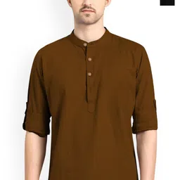 univibe Selection Of 2 Band Collar Rolled Up Sleeves Slim Fit Short Pure Cotton Kurtas-image-95