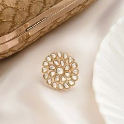 Teejh Raagini Pearl & Polki Ring for Women-image-7