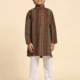 Pro-Ethic Style Developer Kids Brown & White Self Design Full Sleeves Kurta with Pyjamas-image-65