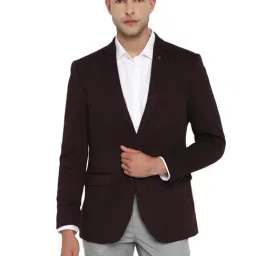 Turtle Maroon Slim Fit Self Pattern Blazer-image-57