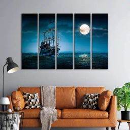 999Store Printed Navy Blue MDF 5 Panels Wall Art-18