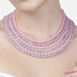 Zaveri Pearls Pink & Grey Multi Layers Beaded Contemporary Necklace-ZPFK13617-94