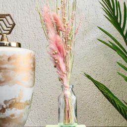 @home by Nilkamal Arias Decorative Glass Vase with Dry Flowers (Transparent & Pink)-image-1
