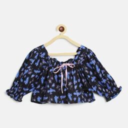Tales & Stories Kids Black & Blue Floral Print Full Sleeves Top-image-91