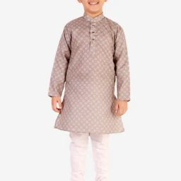 Pro-Ethic Style Developer Kids Light Brown & White Floral Full Sleeves Kurta with Pyjamas-image-67