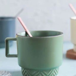 Nestasia Green Premium Ceramic Coffee Mug with Spoon Set of 1, Microwaveable, Food-Safe, 350ml-picture-15
