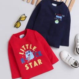 Bumzee Kids Red & Navy Printed Full Sleeves T-Shirt (Pack Of 2)-image-75
