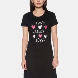 TWIN BIRDS Black Printed Sleep Tee-image-37