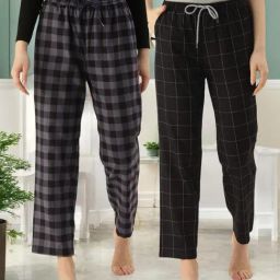 Kryptic Black & Grey Cotton Relaxed Fit Printed Lounge Pants - Pack of 2-image-49