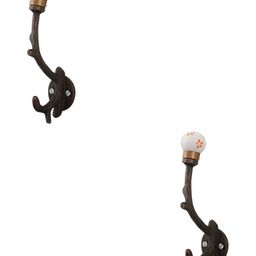 IndianShelf Black & White 2 Pieces Floral Printed Ceramic Wall Hooks-31