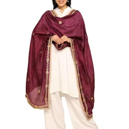 URBAN KANYA Floral Embroidered Gotta Patti Silk Dupatta-picture-30