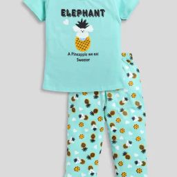 Todd N Teen Kids Turquoise Printed T-Shirt with Pyjamas-image-37