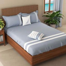 Nautica Coastal Stripe Powder Blue 100% Cotton 500 TC Super King Bed Size With Pillow Covers-image-9