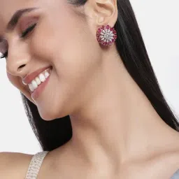 Estele Rose Gold-Plated CZ Sparkling Flower Designer Stud Earrings-4