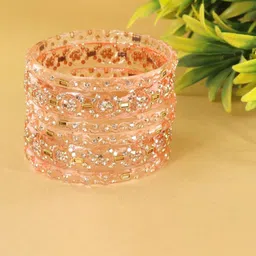 LAVAZZA Set Of 6 Zircon Diamond & Beads Work Glass Bangles-51