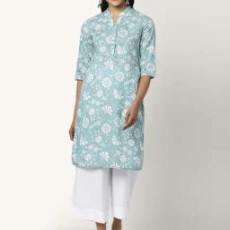 Rangmanch by Pantaloons Green Cotton Printed Straight Kurta-picture-16