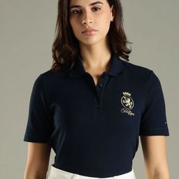 Tommy Hilfiger Women Brand Logo Printed Polo Collar Cotton T-shirt-picture-47