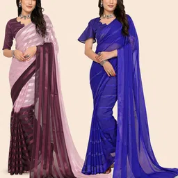 Moda Rapido Women Colourblocked Striped Satin Saree-picture-33