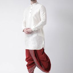 DEYANN Men Red & White Printed Dupion Silk Dhoti image 3