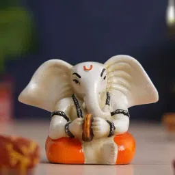 eCraftIndia White Polyresin Lord Ganesha Idol Playing Cymbals Musical Instrument Showpieces-image-15