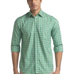 ColorPlus Green Cotton Tailored Fit Checks Shirt-image-46
