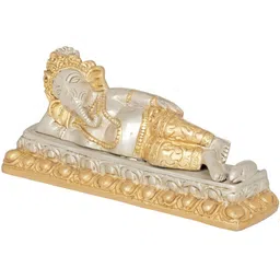 Exotic India Gold-Toned & White Ganesha Brass Idol Showpiece-picture-15