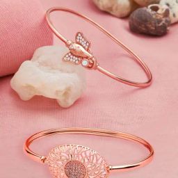 Zaveri Pearls Set of 2 Rose Gold Cubic Zirconia Brass Kada Style Bracelets - ZPFK13462-13