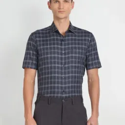 Arrow Navy Blue Cotton Regular Fit Checks Shirt-picture-46