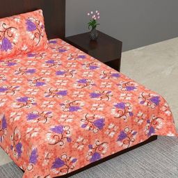 Salgia Peach & Purple Floral Printed 144 TC Single Bedsheet Sets- 2.25 m x 1.45 m-image-71